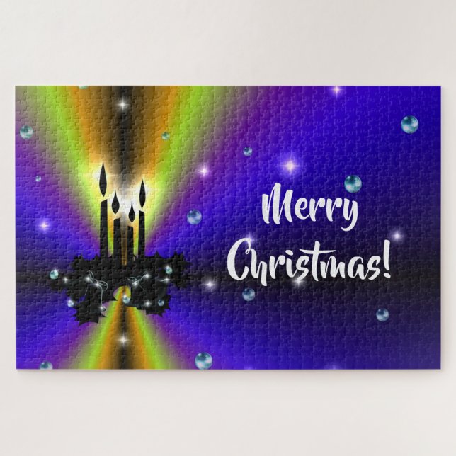 Xmas on Purple Yellow Rainbow with Pearls Jigsaw Puzzle (Horizontal)