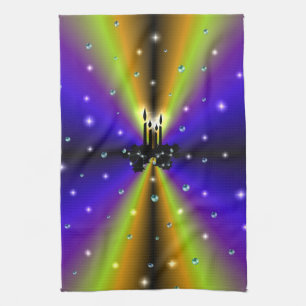 Xmas on Purple Yellow Rainbow with Pearls Kitchen Towel