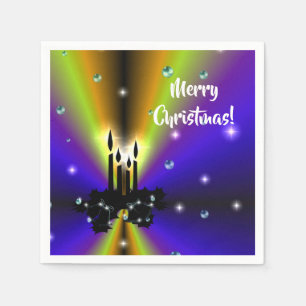 Xmas on Purple Yellow Rainbow with Pearls Napkins