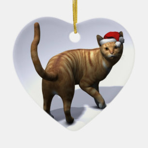 Xmas Orange Tabby Ceramic Ornament