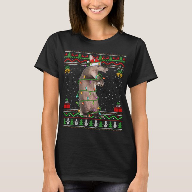 Xmas Pajama Red Plaid Christmas Lights Alligator A T-Shirt (Front)