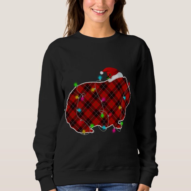 Xmas Pajama Red Plaid Christmas Lights Guinea pig  Sweatshirt (Front)