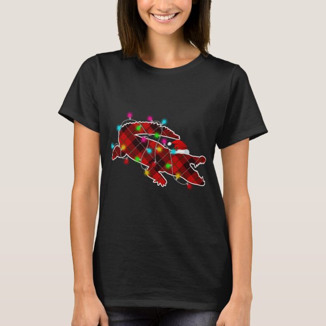 Xmas Pajama Red Plaid Christmas Lights Guinea pig  T-Shirt (Front)