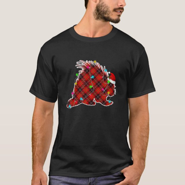 Xmas Pajama Red Plaid Christmas Lights Porcupine A T-Shirt (Front)