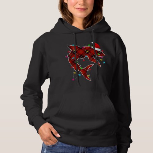 Xmas Pajama Red Plaid Christmas Lights Shark Anima Hoodie