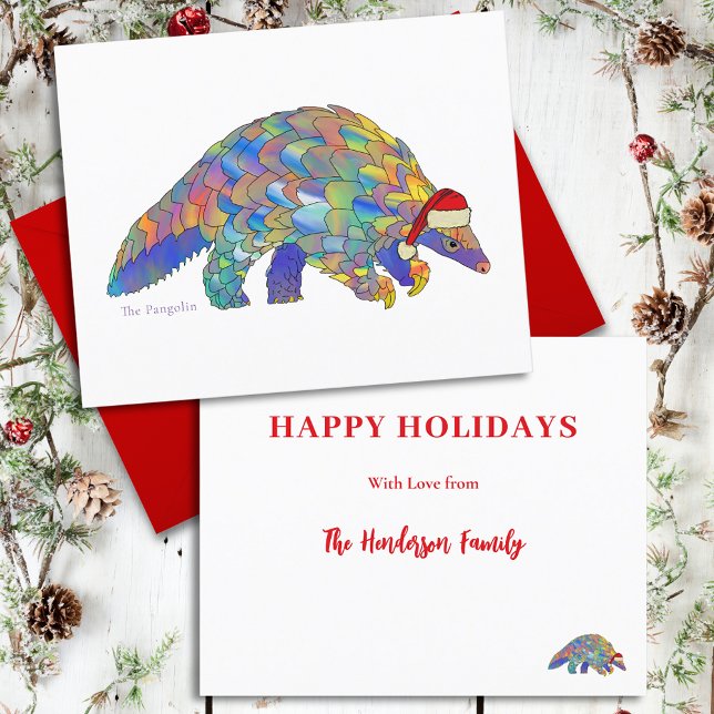 Xmas Pangolin Cute Endangered Species Budget (Christmas pangolin custom holiday greetings budget card)