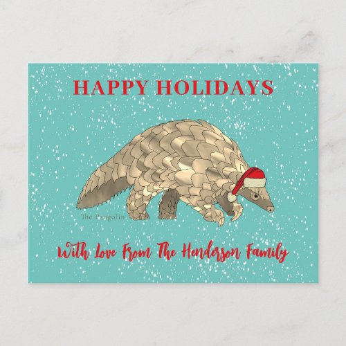 Xmas Pangolin Cute Endangered Species Holiday Postcard