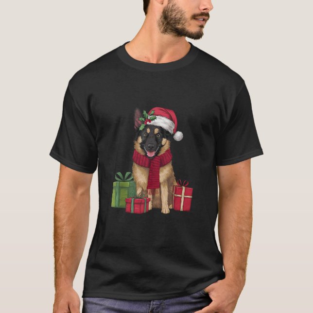 Xmas Party Decoration Santa Belgian Malinois Dog C T-Shirt (Front)