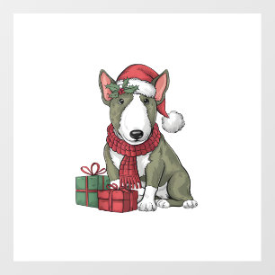 Xmas Party Decoration Santa Bull Terrier Dog Chris Wall Decal