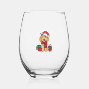 Xmas Party Decoration Santa Goldendoodle Dog Chris Stemless Wine Glass