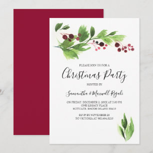 Xmas Party Invitation Template Berries & Greenery