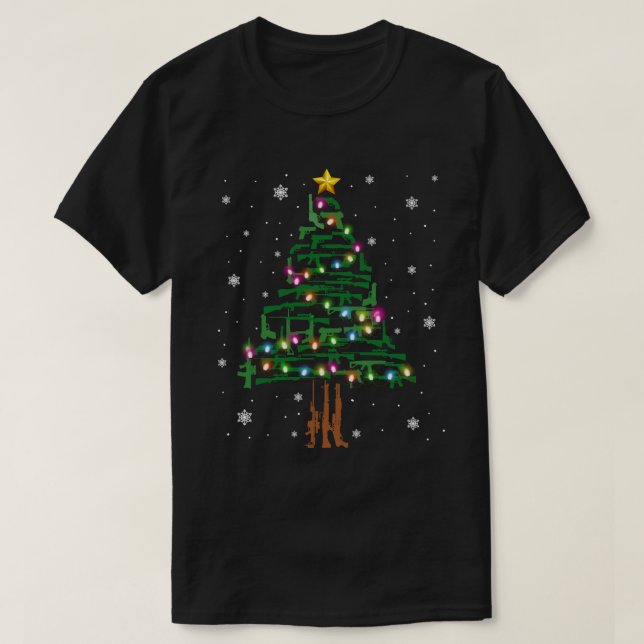 Xmas Patriotic 2nd Amendment Gun Christmas Tree T-Shirt (Design Front)