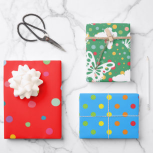 Xmas pattern colorful dots and butterflies cute wrapping paper sheets