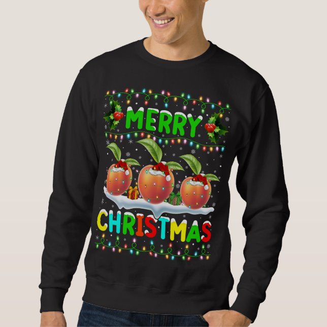 Xmas Peaches Fruit Lighting Santa Hat Merry Christ Sweatshirt (Front)