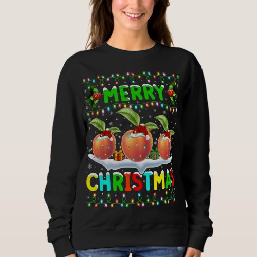 Xmas Peaches Fruit Lighting Santa Hat Merry Christ Sweatshirt