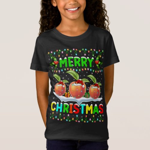 Xmas Peaches Fruit Lighting Santa Hat Merry Christ T_Shirt