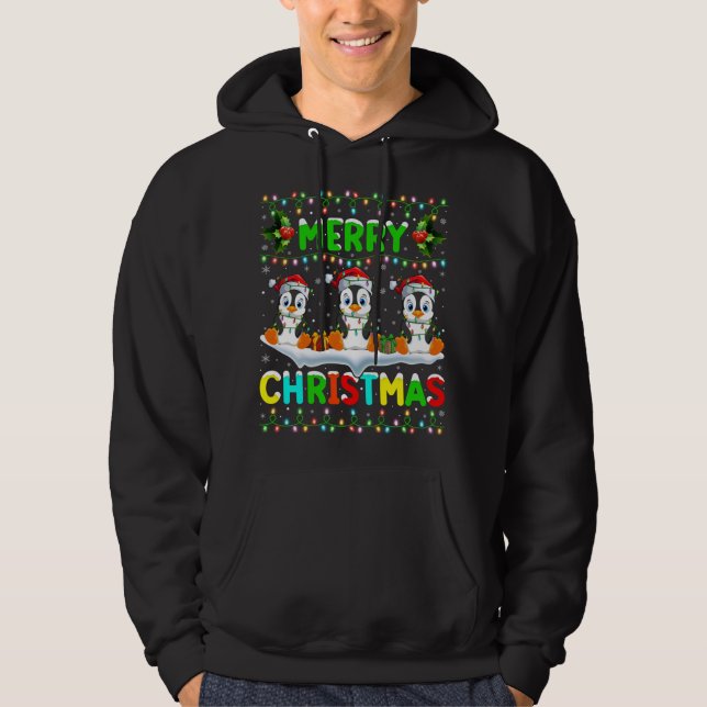 Xmas Penguin Bird Lighting Santa Hat Merry Christm Hoodie (Front)