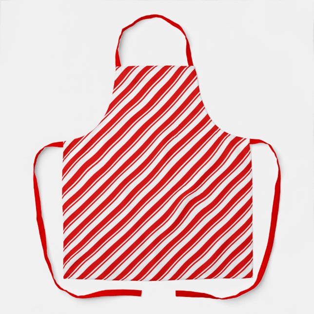 Xmas Peppermint Candy Stripe Red White Festive Apron (Front)