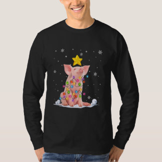 Xmas Pig Animals  Christmas Tree Lights T-Shirt