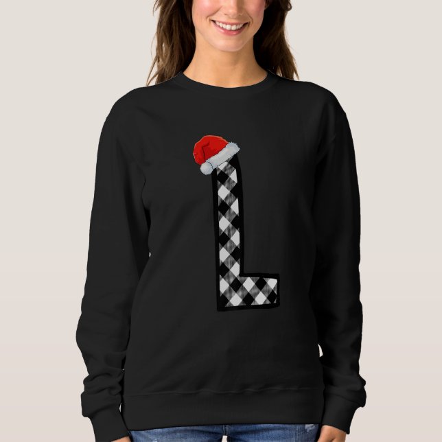 Xmas Plaid Capital Letter L Santa Monogram Christm Sweatshirt (Front)