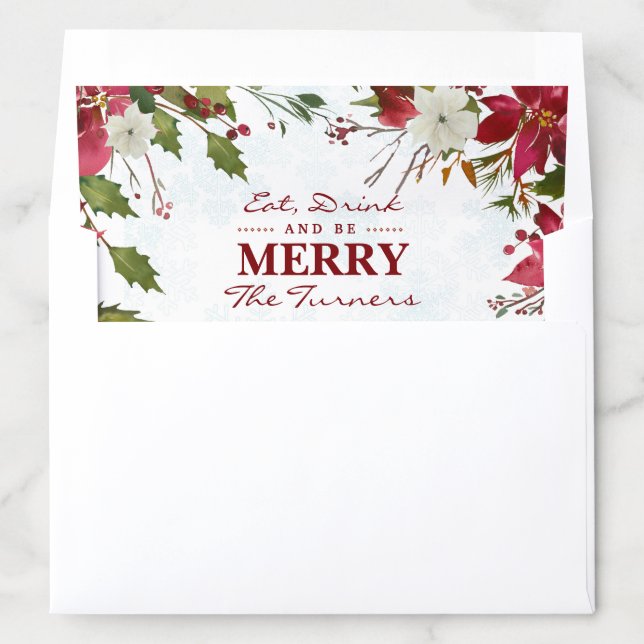 Xmas Poinsettia Snowflakes Eat Drink and be Merry Envelope Liner (In Envelope)