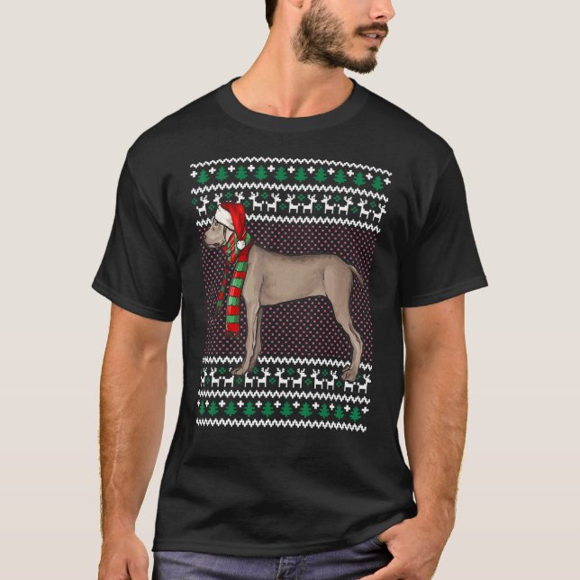Xmas Pointer Dog Santa Hat Ugly Christmas T-Shirt (Front)