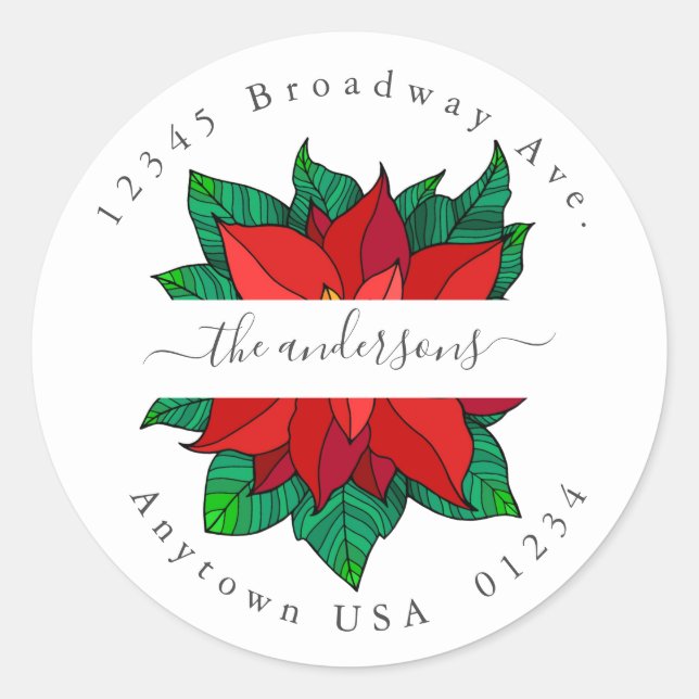 Xmas Pointsettia Return Address Envelope Seals (Front)