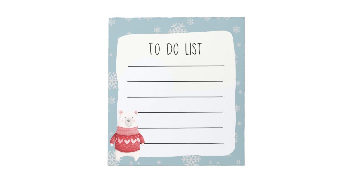 Xmas Polar Bear Blue White Snowflake To Do List Notepad | Zazzle