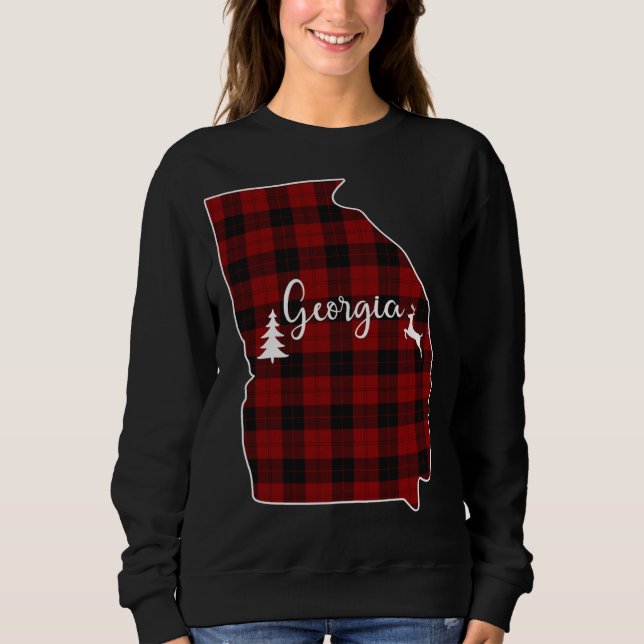 Xmas Presents for Mom Dad Red Plaid Deer Tree Geor Sweatshirt (Front)