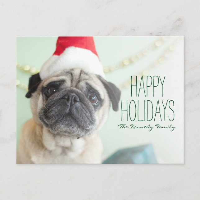 Xmas Pug Holiday Postcard (Front)