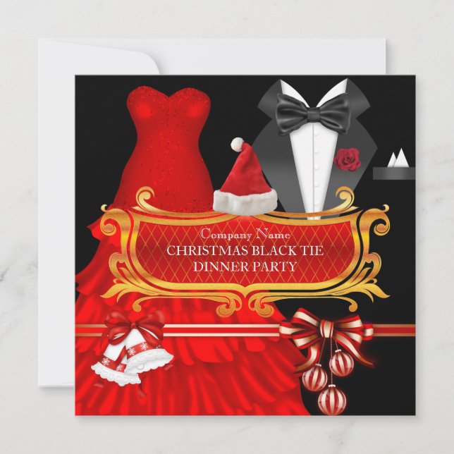 Xmas Red Black Tie Dinner Party Corporate Invitation (Front)