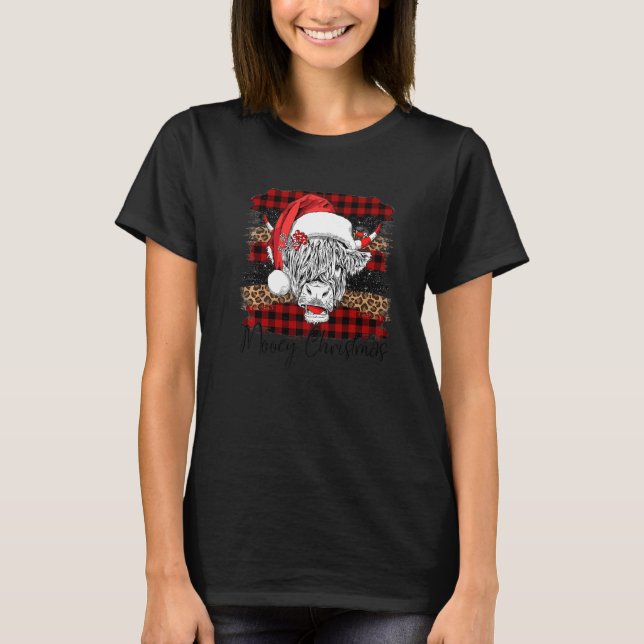 Xmas Red Buffalo Plaid Cow Santa Claus Hat Mooey C T-Shirt (Front)