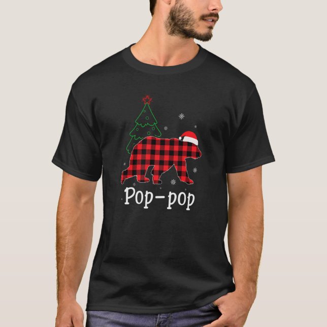 Xmas Red Plaid Pop pop Bear Ugly Christmas Sweater (Front)