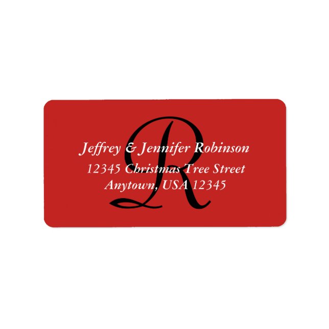 Xmas Red White Christmas Monogram Return Address Label (Front)