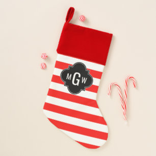 Xmas Red White Stripe DIY BG 3I Monogram Christmas Stocking