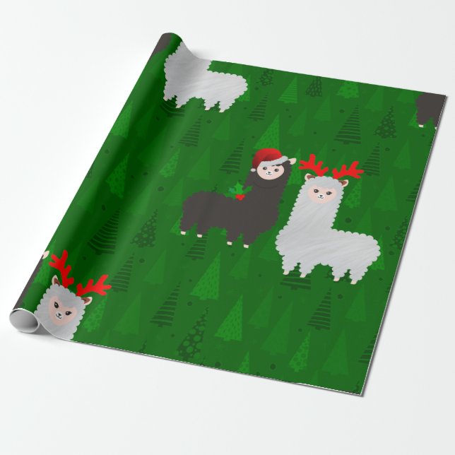 xmas reindeer alpacas wrapping paper (Unrolled)