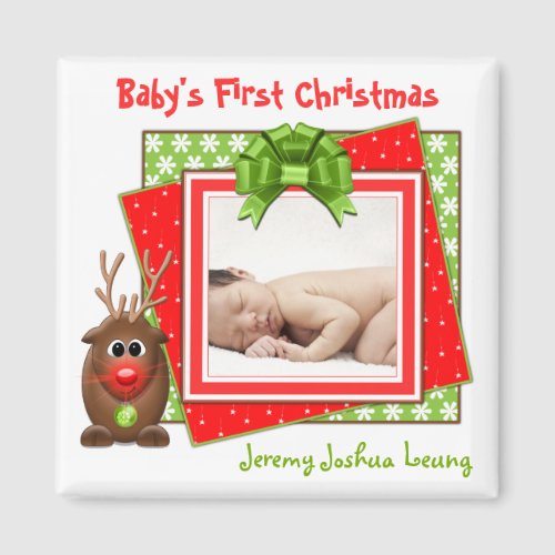 Xmas Reindeer Babys First Christmas Magnet