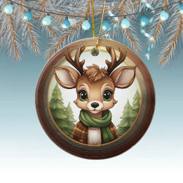 Xmas Reindeer Character Christmas Doe Antlers 🦌🎄 Ceramic Ornament