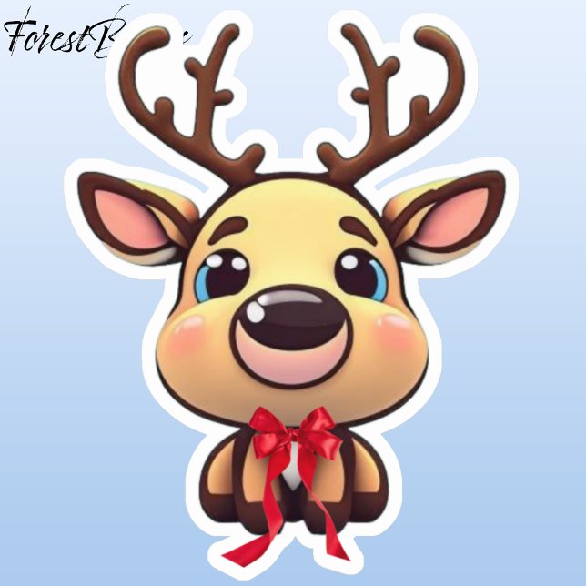Xmas Reindeer, deer with antlers, cartoon graphic Sticker (Reindeer 🦌 🎄 Christmas Sticker)