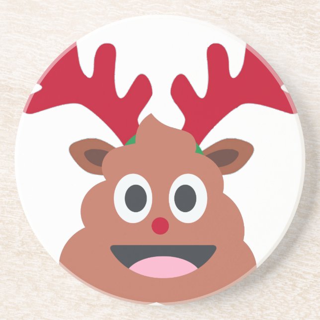 xmas reindeer poo emoji drink coaster (Front)