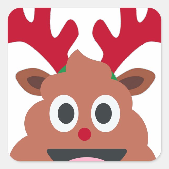 xmas reindeer poo emoji square sticker (Front)