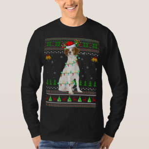 Xmas Reindeer Santa Hat Brittany Spaniel Dog Ugly  T-Shirt
