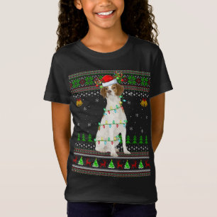 Xmas Reindeer Santa Hat Brittany Spaniel Dog Ugly T-Shirt