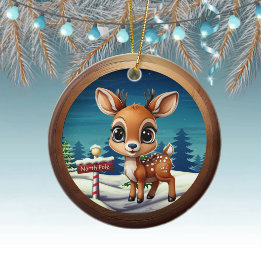 Xmas Reindeer Wildlife North Pole Deer Rustic 🎄🦌 Ceramic Ornament