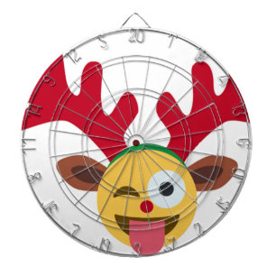 xmas reindeer wink emoji dartboard with darts