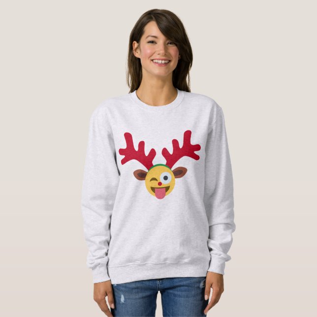 xmas reindeer wink emoji womens sweatshirt (Front Full)