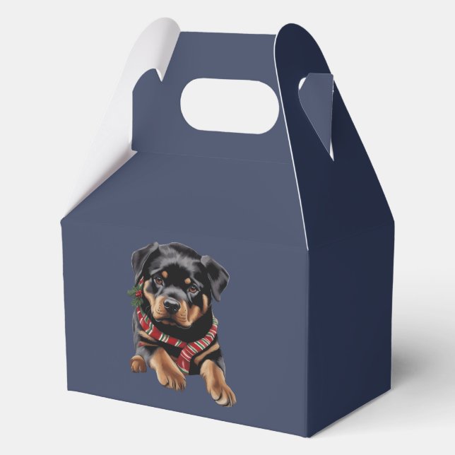 Xmas Rottweiler Dog Christmas Wearing A Scarf Favor Boxes (Front)