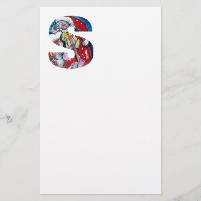 XMAS S LETTER /SANTA  CLAUS WITH VIOLIN MONOGRAM STATIONERY (Front)