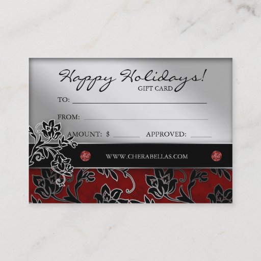 Customizable Xmas Salon Gift Card Spa Floral Red Silver Business Cards