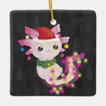 Xmas Santa Claus Axolotl Ceramic Ornament by funnychristmas at Zazzle